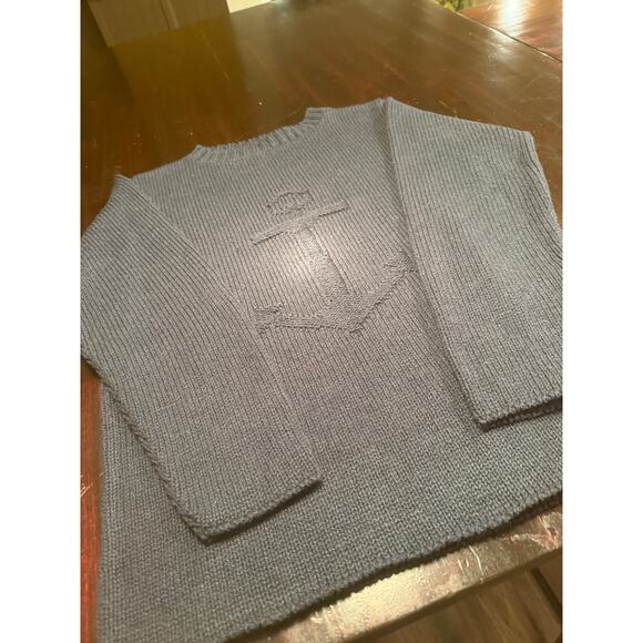 Vintage FLORA Crewneck-Anchor Stockinette-Made in USA-Navy Blue-Size M - Picture 4 of 9